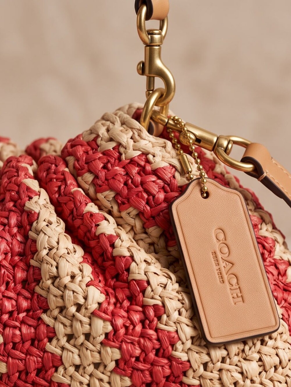 COACH Straw Faye Drawstring Shoulder/Crossbody bag Striped NWT - Picture 6 of 14